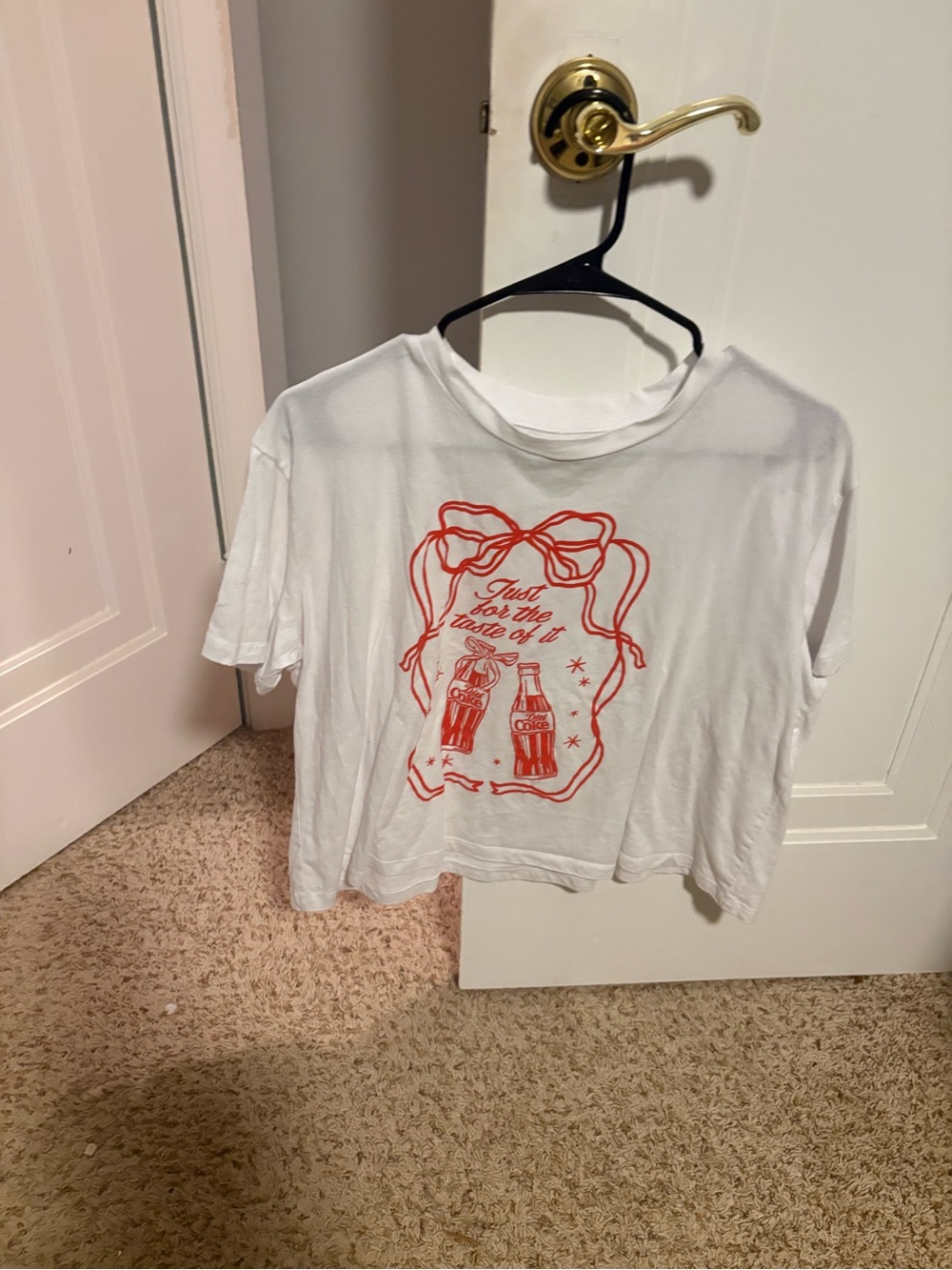 Women’s White Graphic Tee with Red Soda Bottle Print